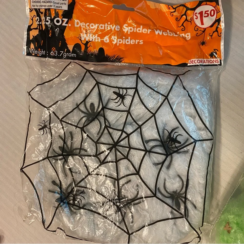 Halloween Party Decoration Bundle with Pumpkin Garland, Webs, Skull candlesticks